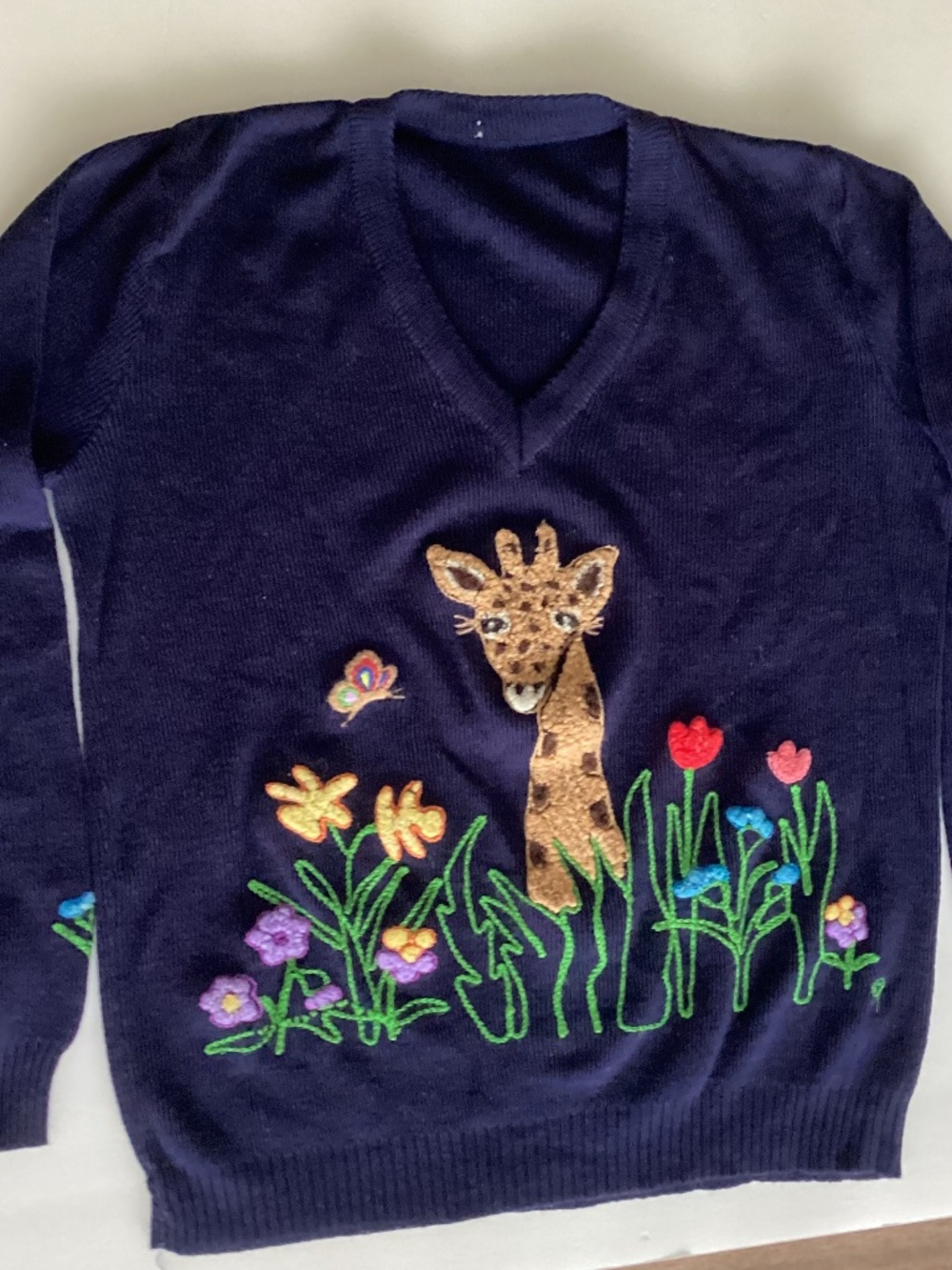 Vitg 1960 1970’s Cyn Les Shirlee Design Women’s Peeking Giraffe Sweater Sz Med